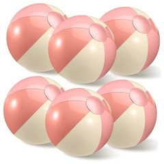 6 Pieces Beach Balls Bulk- 17 Inch Inflatable Pool Balls, PVC Pink and White