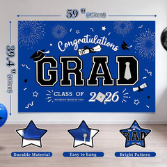 Party Spot！2026 Graduation Party Decorations-Class of 2026 Backdrop,Blue and Bla