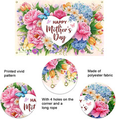 Mother’s Day Backdrop Banner Flowers Happy Mothers Day Decorations Banner I Love