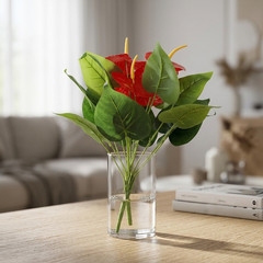Artificial for Red Hot Poker Plant with Green Leaves for Table Centerpiece