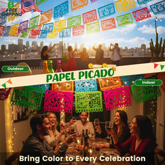 Domestar Mexican Party Decoration, 18 Feet Plastic Papel Picado Fiesta Banner Ci