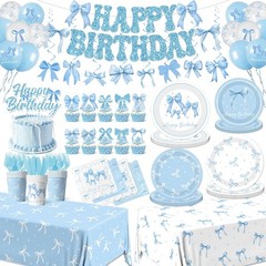 Coquette Blue Bow Party Decorations Set, 24 Pack Birthday Bridal Shower Supplies