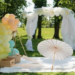 6 Pieces 33 Inches Large White Parasol Decorative Chinese Japanese Parasol Ra…