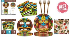 Effortless 96-Piece Tiki Tableware Set – Perfect for Birthday and Luau Parties