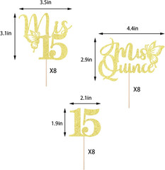 24 Piece Mis Quince Cupcake Topper 15Th Birthday Decorations Cheers 15 Years Gol
