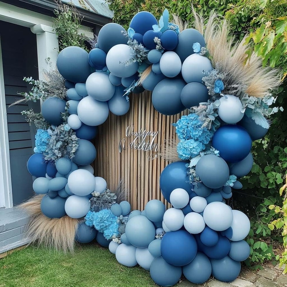 Dusty Blue Balloon Arch Light Dark Blue Balloons Different Size Blueberry Bal…