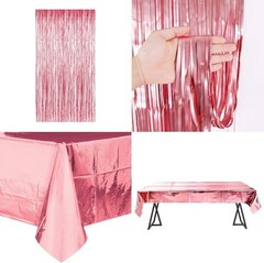Rose Gold Pink Birthday Party Decor Set Banner Foil Balloons Curtain Tablecloth