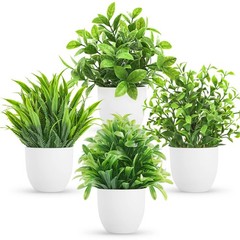 Miracliy 4 Pack Mini Fake Plants Artificial Eucalyptus 7.1″H × 4.7″W, Green