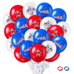4th of July Balloons Decorations Red White and Blue Balloons 30pcs with Ribbo…