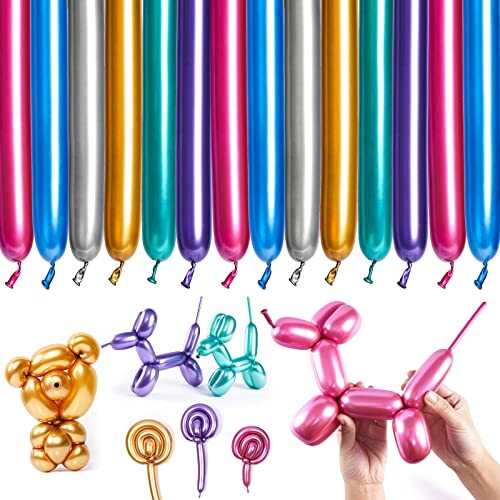 Globos Metalicos Cromados Largos De Latex Arcoiris Para Retorcer Animales Flores