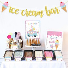 Ice Cream Bar Decor Kit, Summer Ice Cream Sundae Bar Glitter Banner Ice Cream…