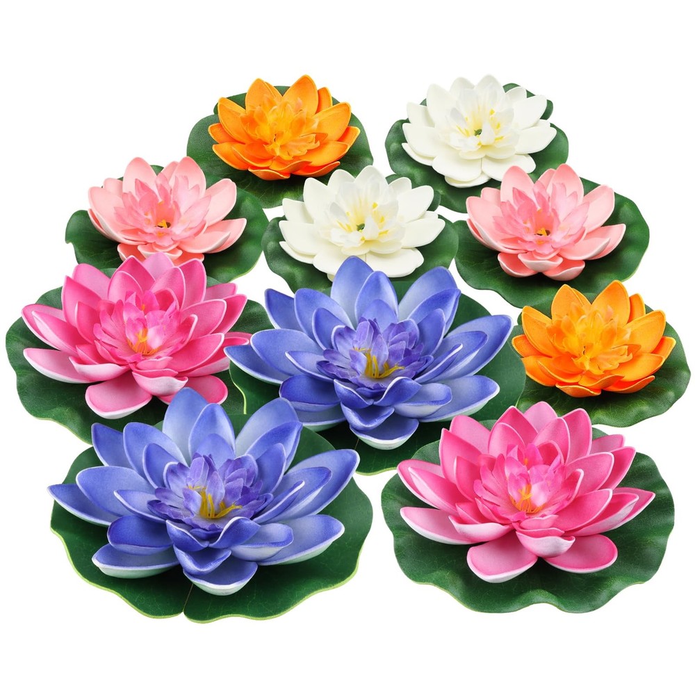 QUOZUO 10PCS 3 Sizes Artificial Foam Lotus Floating Flowers with Multi Color