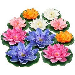 QUOZUO 10PCS 3 Sizes Artificial Foam Lotus Floating Flowers with Multi Color