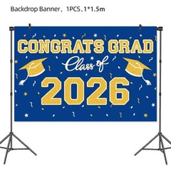 Graduation Decorations 2026 Blue and Gold 37 Pieces Balloons Banner Backdrop Set