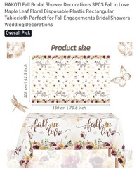 3 Pcs Fall in Love Tablecloths, Fall Bridal Shower Decorations Autumn Wine