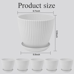 7 Inch Large Plant Pots, 6 Pack Flower Pots with Drainage Hole and Tray Sauce…