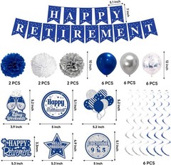 Retirement Party Decorations for Men Women Blue Silver Happy