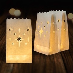 White Luminary Bags, Upgraded Moisture-Proof Candle Bags, Stars Design Lumina…
