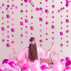 Hot Pink Number 16 Circle Dot Twinkle Star Garland Hanging Streamer Bunting Bann