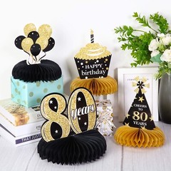 8 Pieces 80th Birthday Decorations Set, Happy 80th Honeycomb Centerpieces Tab…