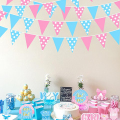 32Ft Gender Reveal Party Decorations Pink and Blue Circle Dot Pennant Triangle B