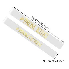 2 PCS Prom King Queen Sashes Graduation Dance Party Satin Costume White