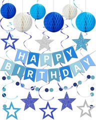 Blue Happy Birthday Decorations, Happy Birthday Banner with Honeycomb Balls, …