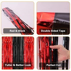 , 2 Pack 3.2×8.2 Feet Black and Red Foil Fringe Curtains Party Red and Black
