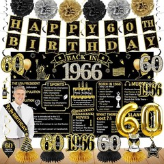 Complete 21-Piece Black Gold 60th Birthday Decoration Set – Perfect for Parties