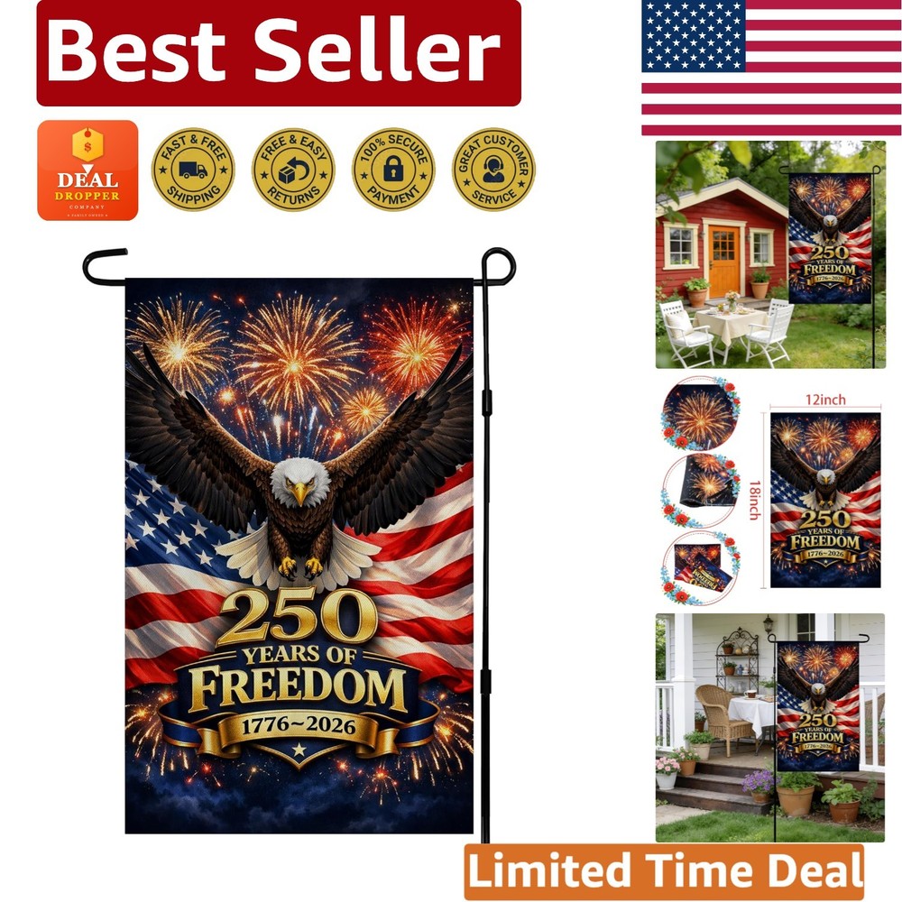 Majestic 250th Anniversary Garden Flag | Patriotic 4th of July Decor 18×12