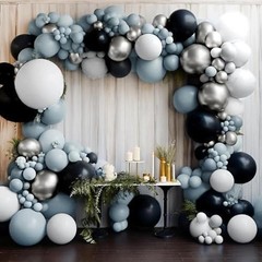 Blue Black Balloon Garland Double Dusty Blue White Balloons Black Silver Ball…