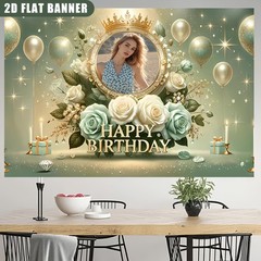 1x 2D Personalized Birthday Banner Name Age Floral Decoration Birthday Tapestry❀