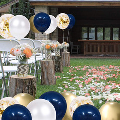 Navy Blue and Gold Confetti Balloons, 50 Pcs 12 Inch Pearl White and Gold Metall