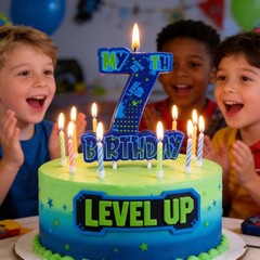 Video Game Birthday Number 7 Candle, 3.5 x3.2in Level Up Gamer 7th Birthday C…