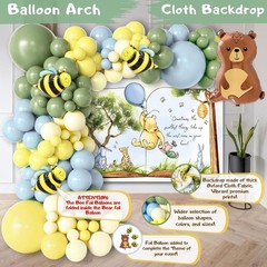 269 Piece Winnie Bear Baby Shower Decorations Kit with Balloon Arch and Backdrop