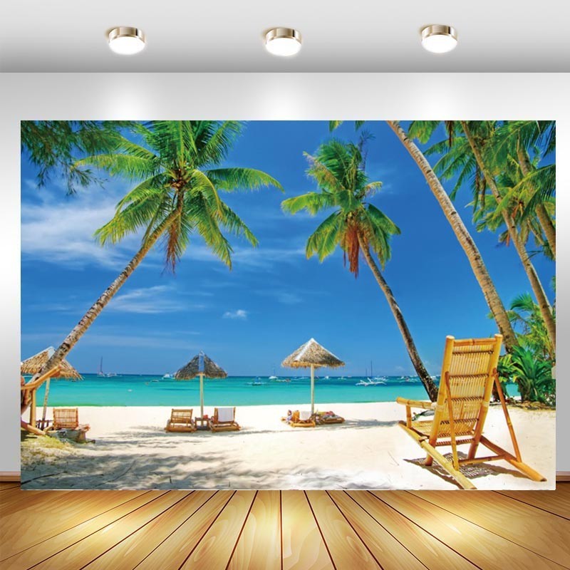 Summer Tropical Beach Backdrop Palm Trees Hawaiian Party Photo Background Banner