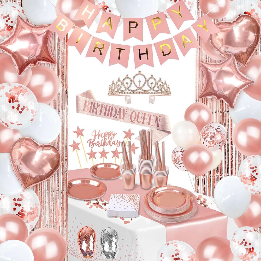 Party spot! 253 Pcs Birthday Decorations For Women, Rose Gold Party Decoratio…