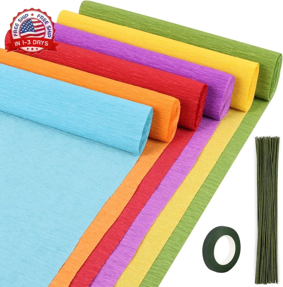 CCINEE 6 Colors Crepe Paper Rolls, 10 x 98 Inch Crepe Paper Sheets with 50 Pcs G