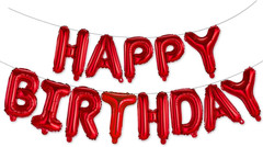 Happy Birthday Balloons Banner Red 16 Inch Mylar Foil Letters | Inflatable Party