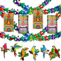 12 Piece Luau Party Decor Set 9.8 ft Hawaiian Tropical Hibiscus Garland Party De