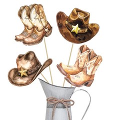 16 PCS Western Cowboy Boots Hat Theme Centerpiece Sticks Party Decorations