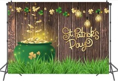 Happy St Patricks Day Party Backdrop 8x6FT Vintage Wood Board Lucky Clover…