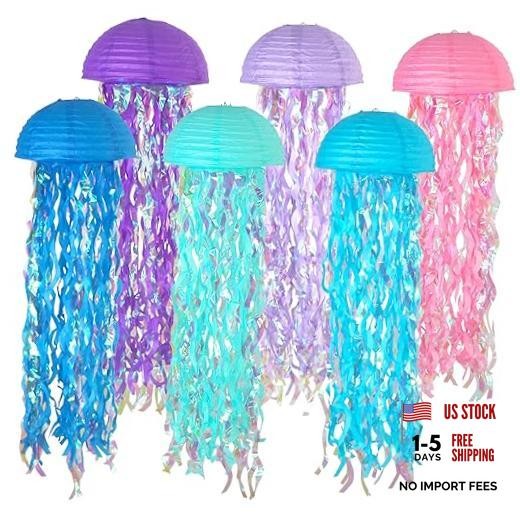 10 Inch Jellyfish Paper Lanterns 6 Pack, Hanging Decor Pastel Blue/Pink/Purple