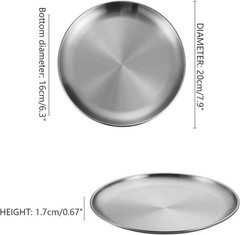 Stainless Steel Plates,3Pcs 8Inch Dinner Dishes Plates 8 inches, 3pcs Silver