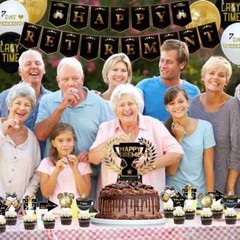 Happy Retirement Party Decor Golden Black Balloon Banner Farewell Party Supplies