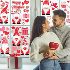 Geyoga 6 Sheets 98 Pcs Valentine‘s Day Window Cling Decoration Gnome Colorful