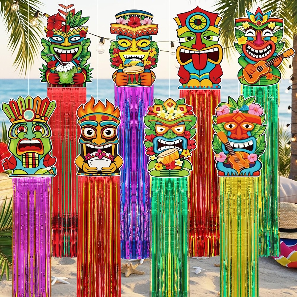 12 Pcs Hawaiian Luau Party Decoration 3.1 ft Tiki Totem Hanging Decorations w…