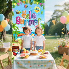 Hello Summer Decorations Tropical Beach Hawaiian Door Banner Cover 35.4″ X 70.8″