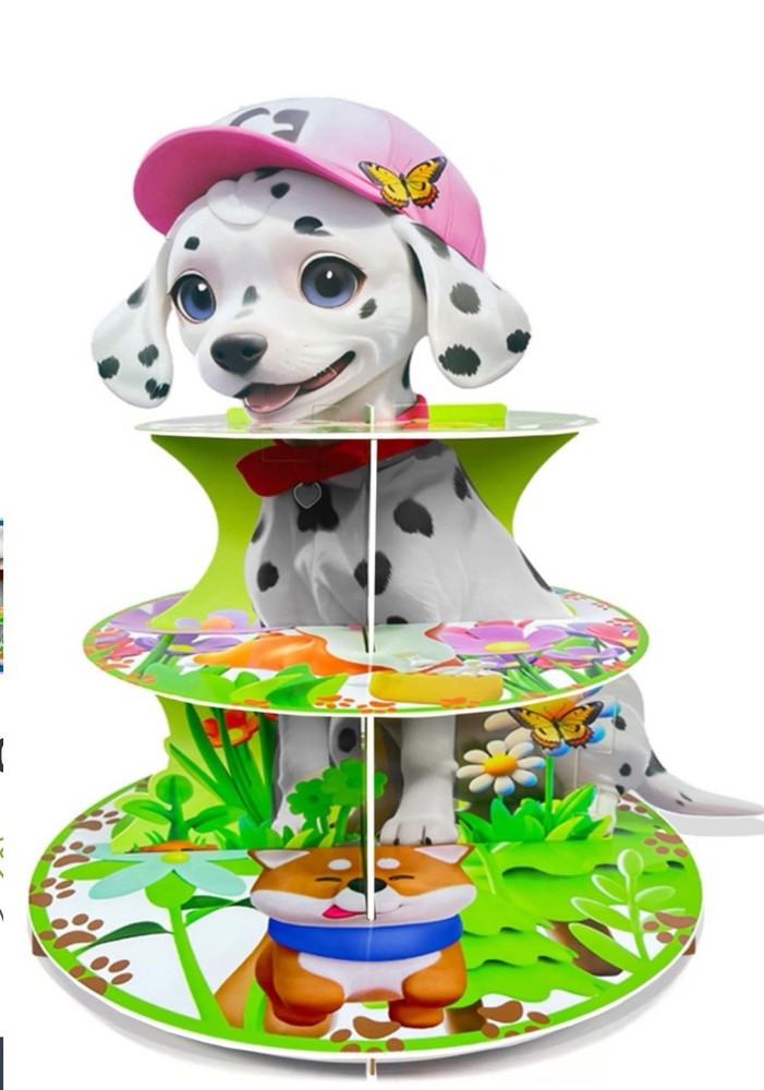 3-Tier Cartoon Dog Cupcake Stand for Kids’ Birthday Celebrations, 24 Cupcakes