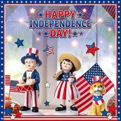 Vintage 3 Pcs 4th of July Decoration Statue Figurines Gifts Patriotic Resin S…